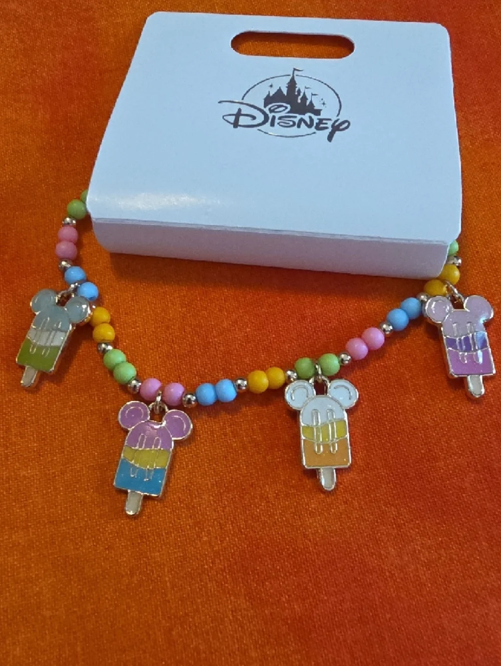 Disney Parks New Pastel Mickey Popsicle Charm Beaded Bracelet Girls